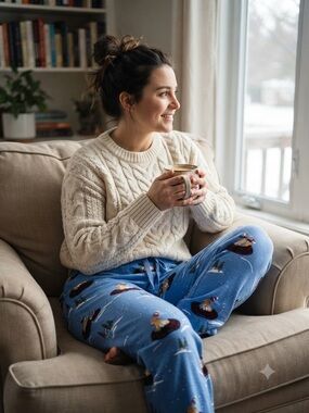 L.L. Bean Blue Holiday Dog Print Pajama Lounge Pants
